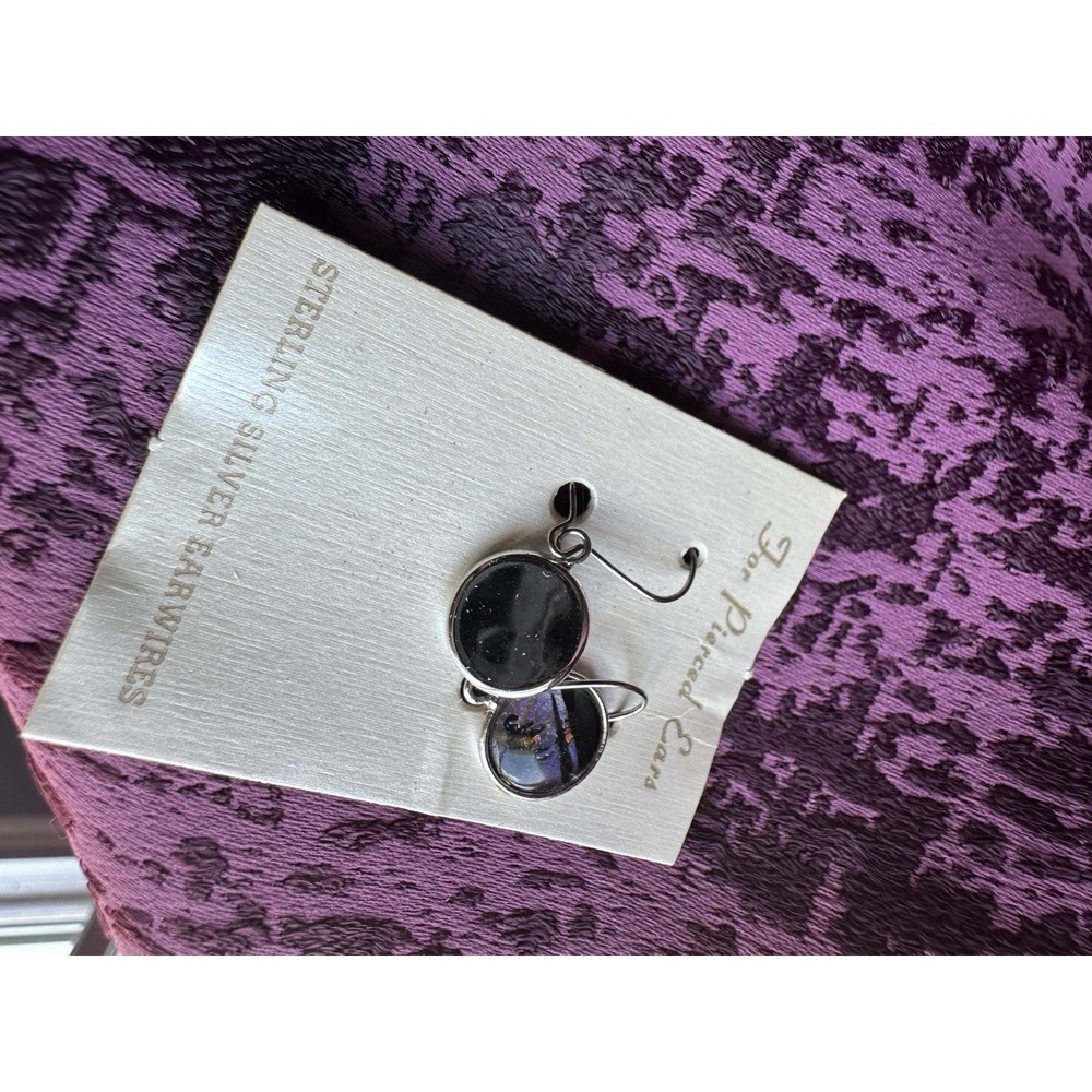 Vintage Morpho Butterfly Wing Sterling Silver Ear Hooks, New Old Stock Earrings - Picture 4 of 7